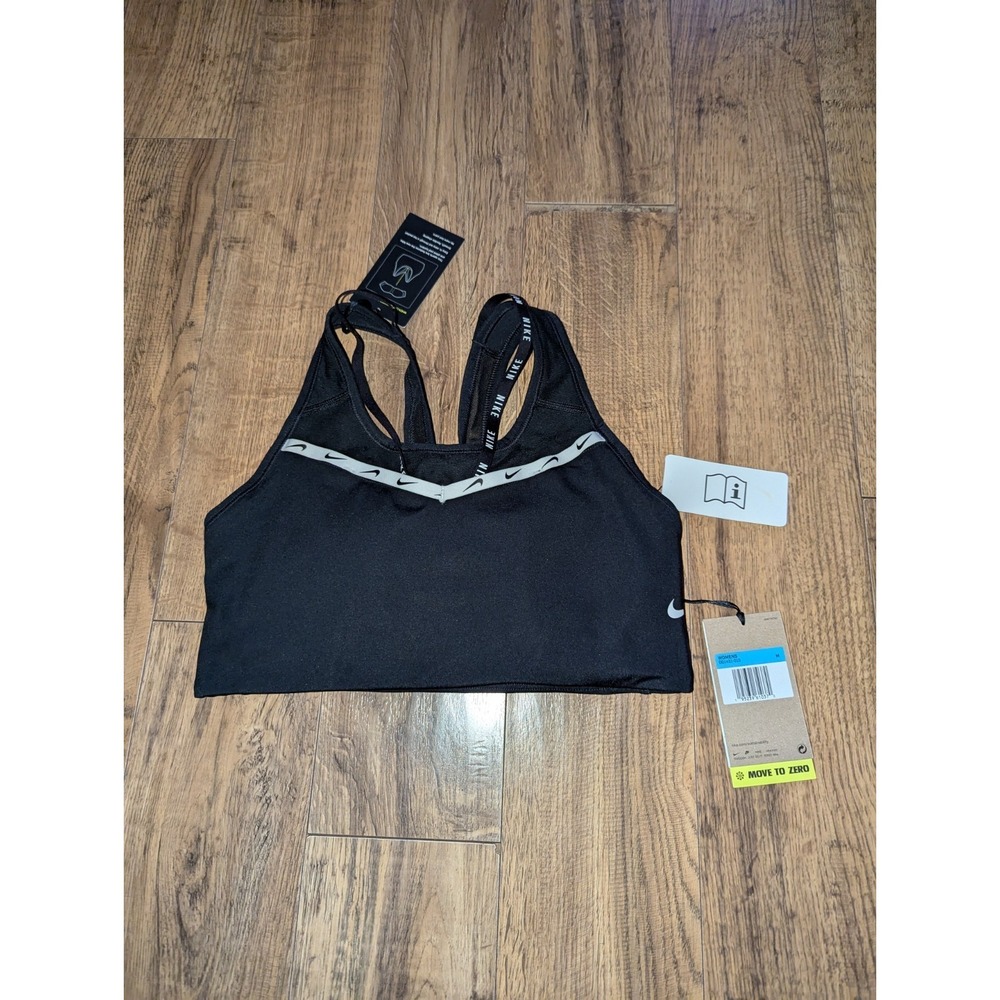 Nike Dri-Fit Swoosh Strappy Logo Sports Bras Women Medium Black, White - Picture 3 of 7